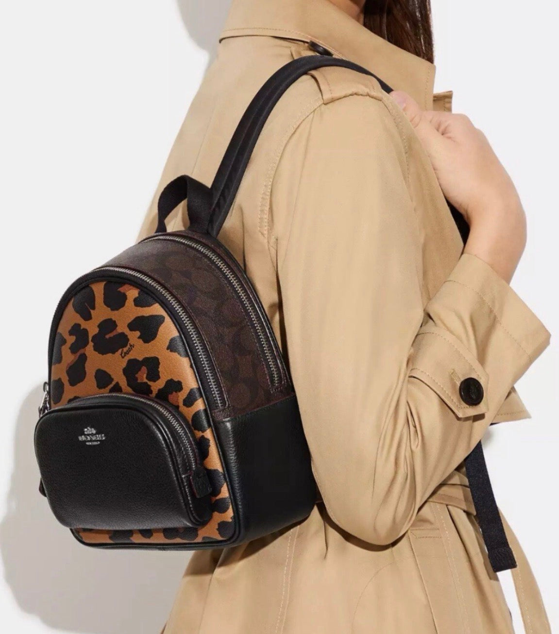 Coach Mini Court Backpack in Signature Canvas With Leopard Print