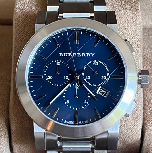 Burberry Men’s Large Check Blue Dial Stainless Steel Watch