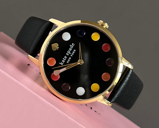 Kate Spade Metro Dot Black Leather Watch