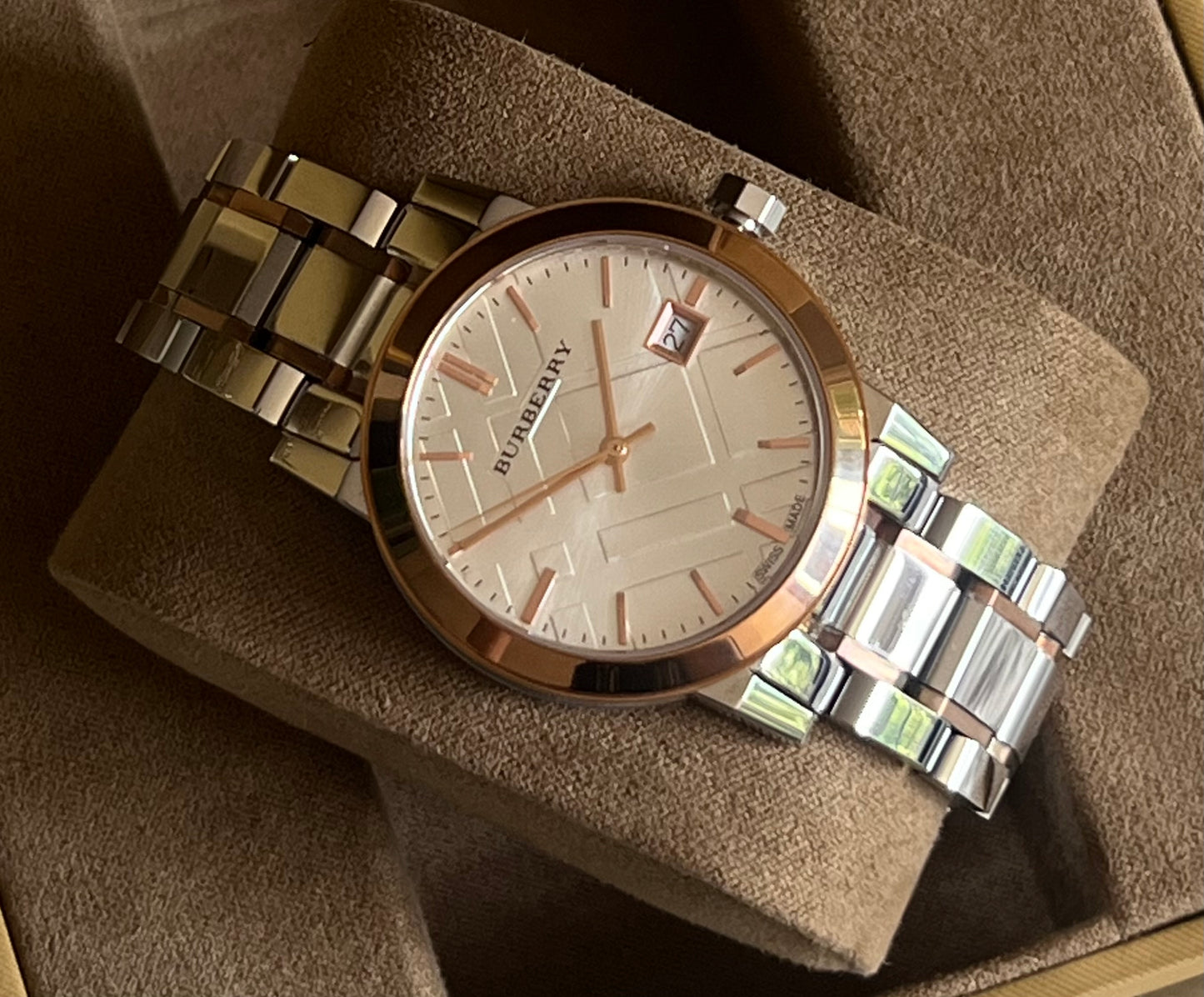 Burberry Women Large Check Two-Tone Stainless Steel Watch