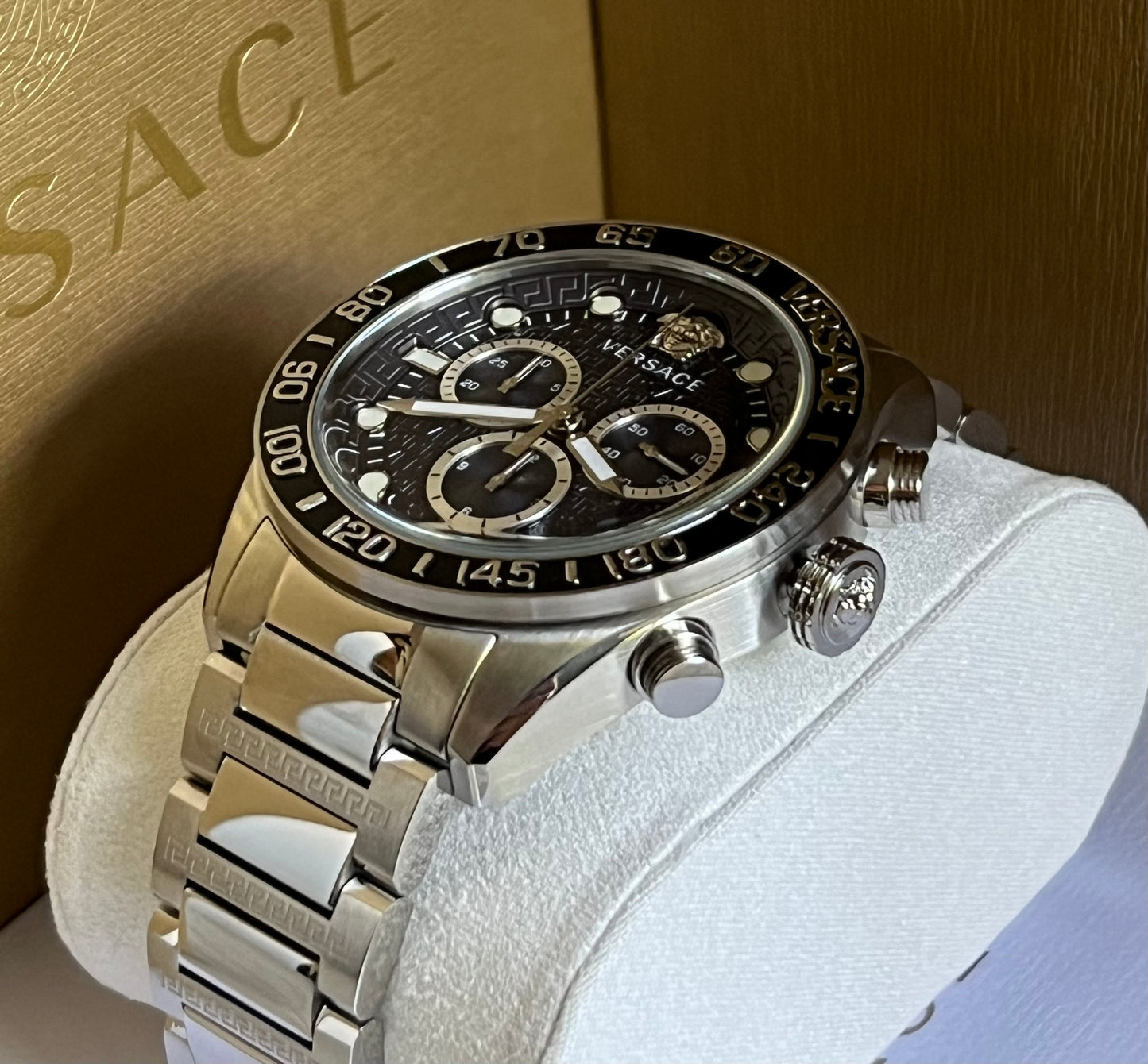 Versace Men’s Greca Dome Chronograph Quartz Blue Dial Watch