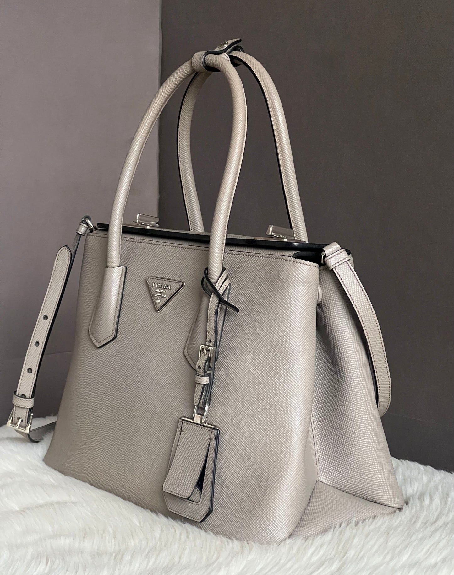 Prada Saffiano Cuir Turn-Lock Twin Satche