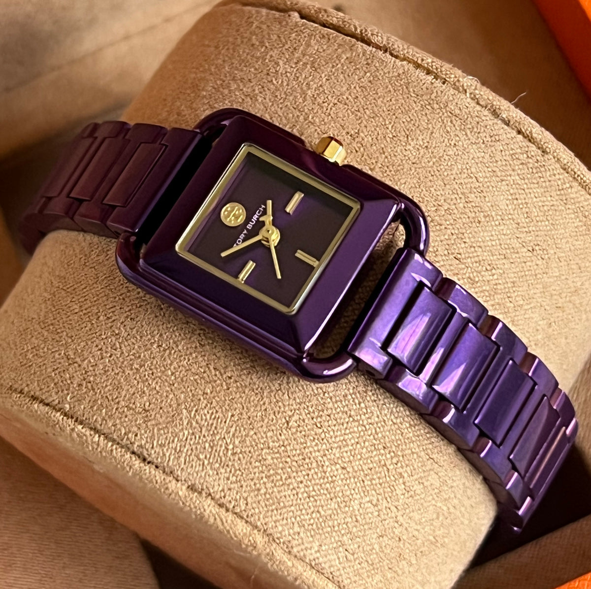 Tory Burch The Kira Square Purple Stainless Watch