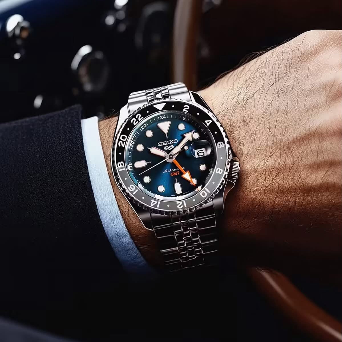 SSK045K1 - Seiko Men’s 5 Sports Racer’s Heritage Velocity Blue Automatic GMT Watch