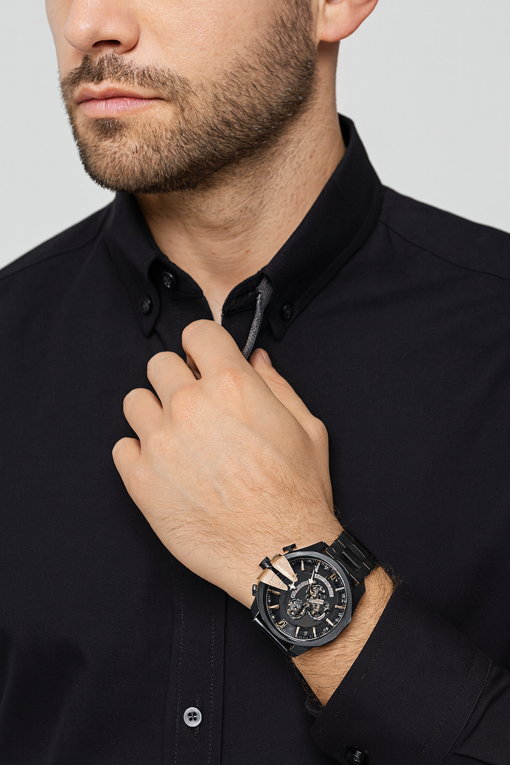 Diesel Men’s Mega Chief Black IP and Rose Gold Chronograph