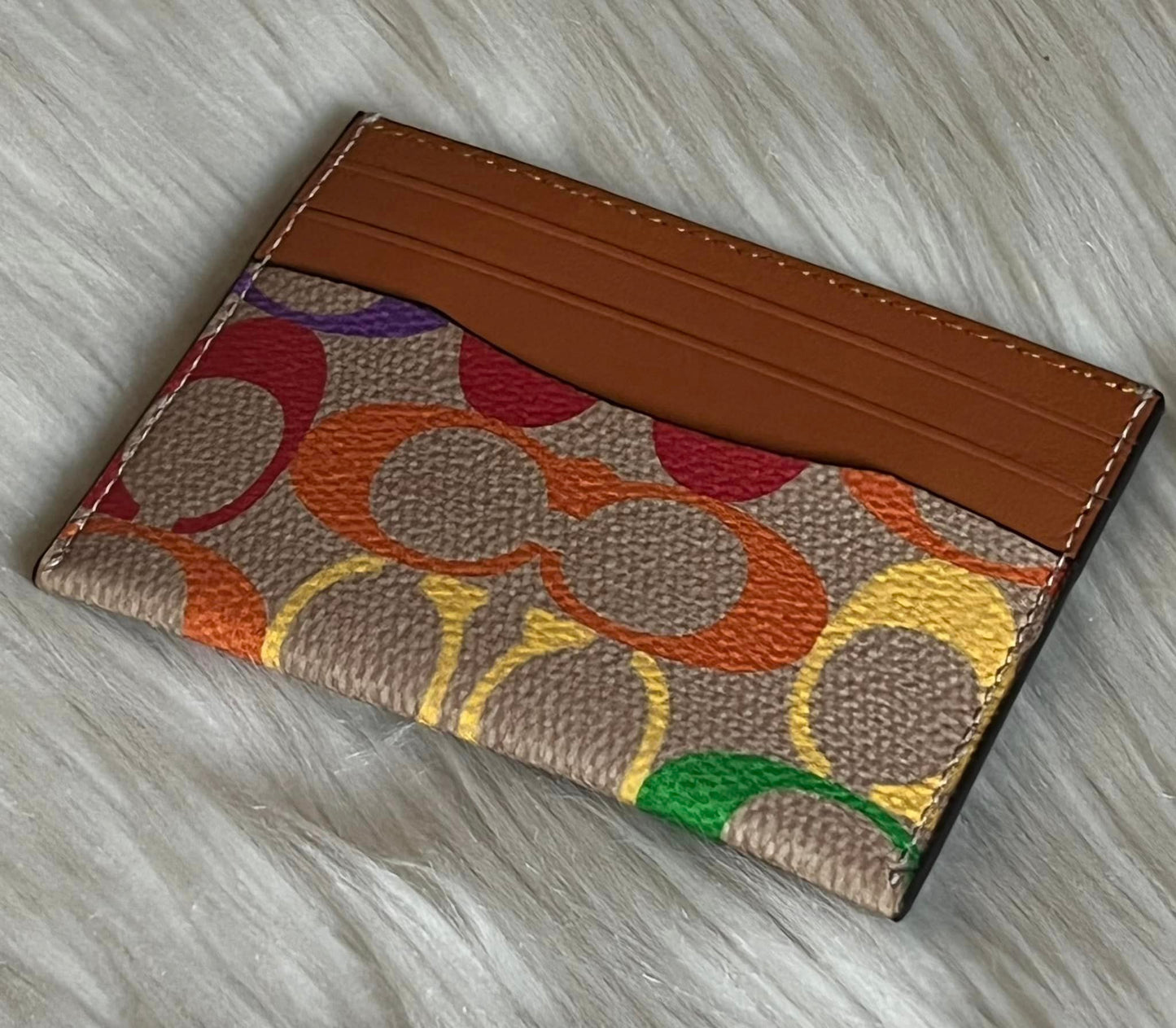 Coach Card Case in Rainbow Signature Canvas