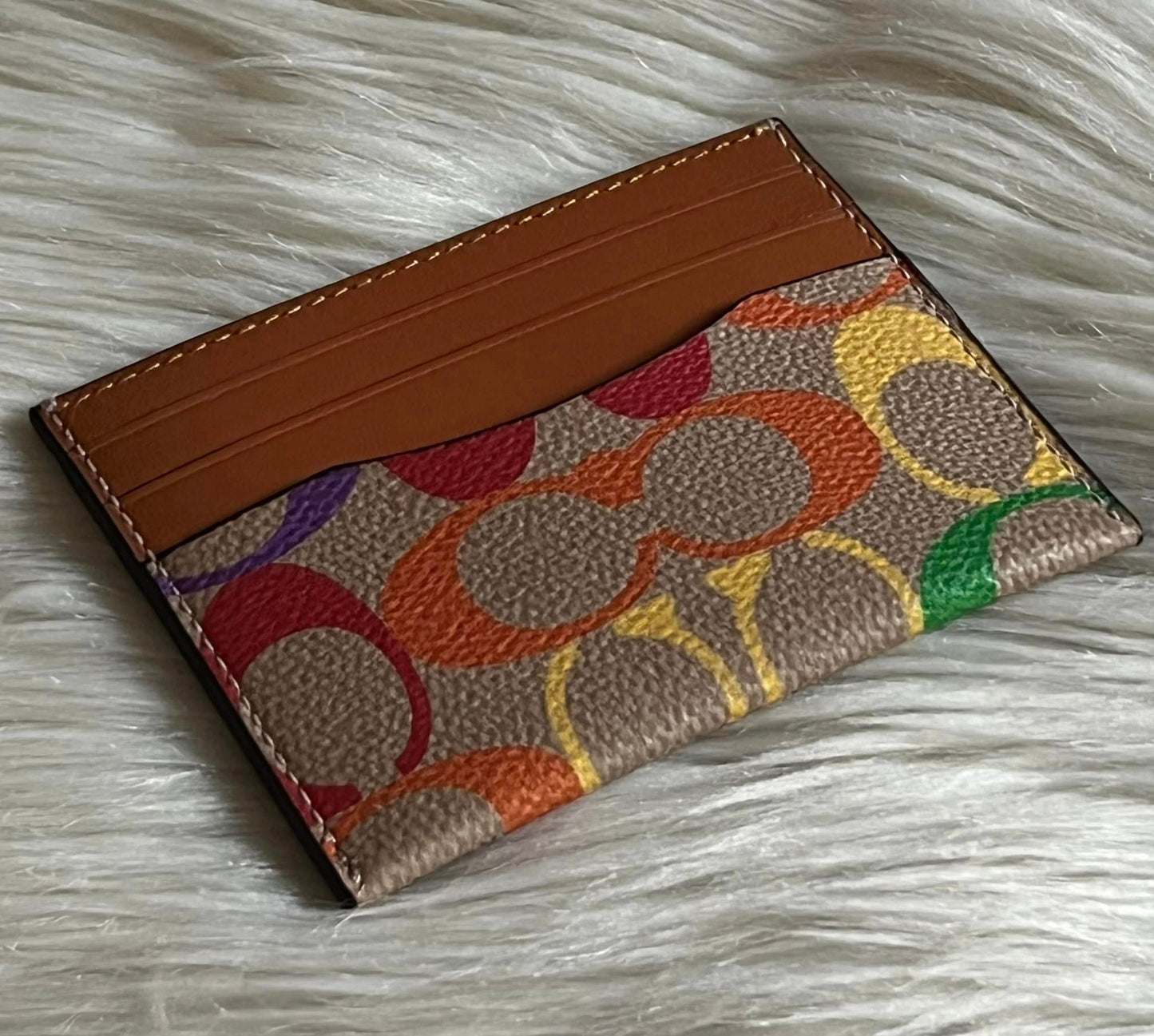 Coach Card Case in Rainbow Signature Canvas