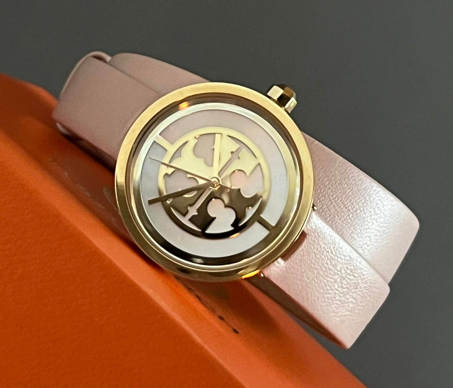 Tory Burch Reva Double-Wrap Watch in Nude Leather/Gold Tone