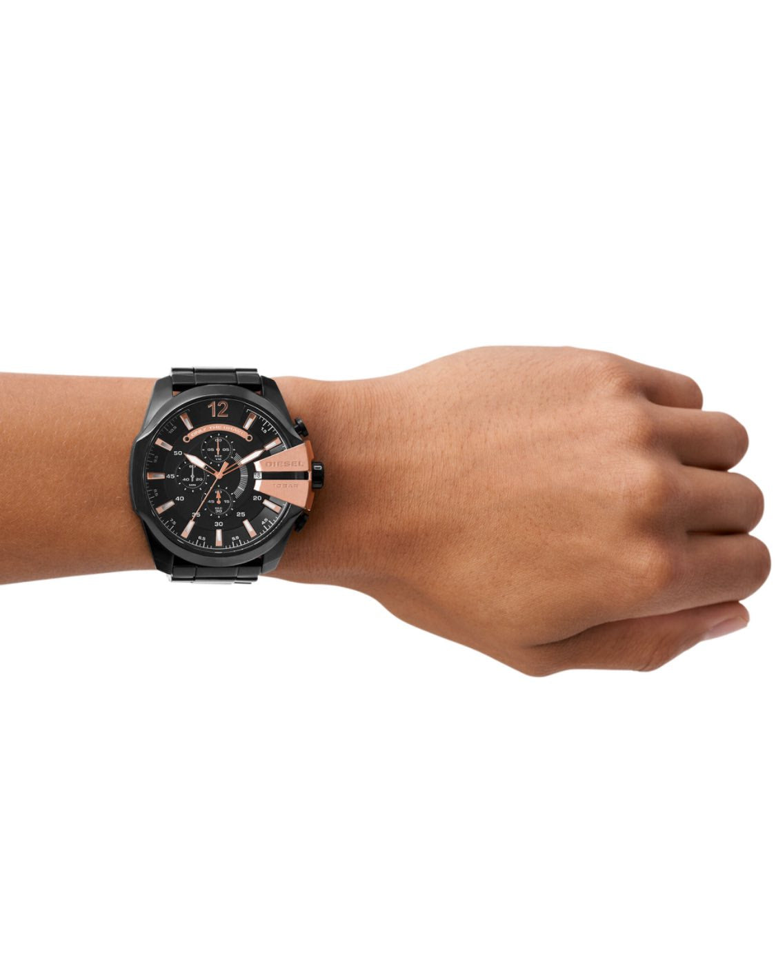 Diesel Men’s Mega Chief Black IP and Rose Gold Chronograph
