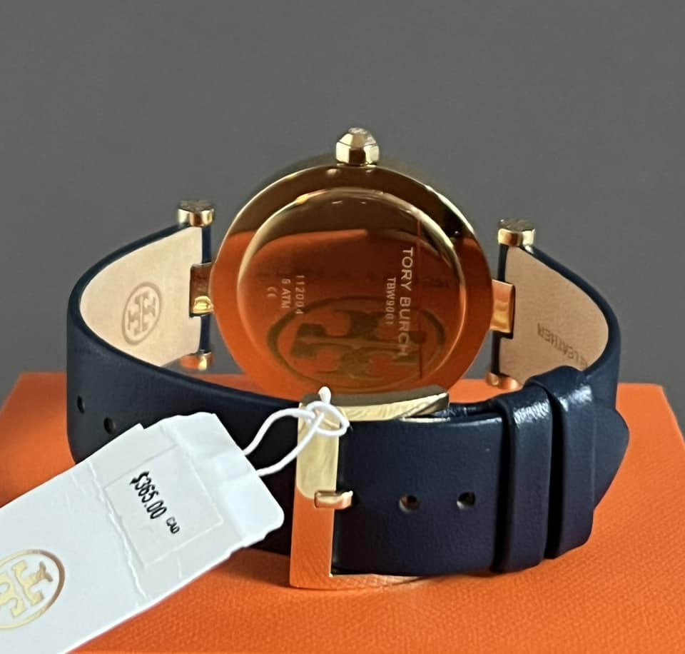 Tory Burch Women’s Classic T Navy Leather Gold-Tone Watch