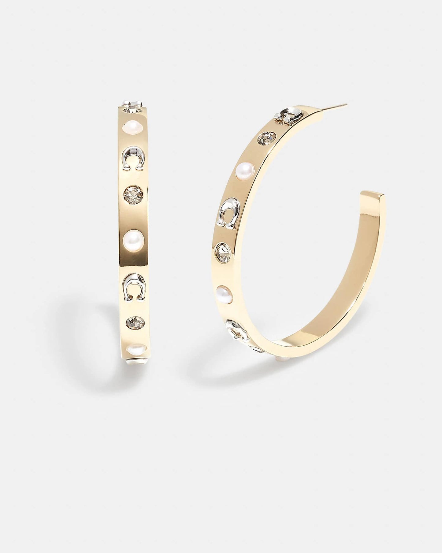 Coach Pegged Signature and Stone Large Hoop Earrings