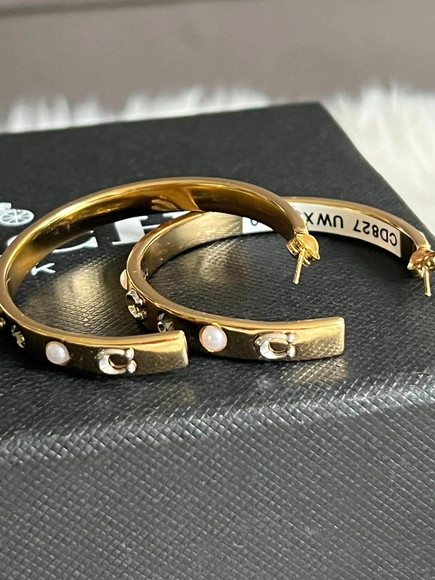 Coach Pegged Signature and Stone Large Hoop Earrings