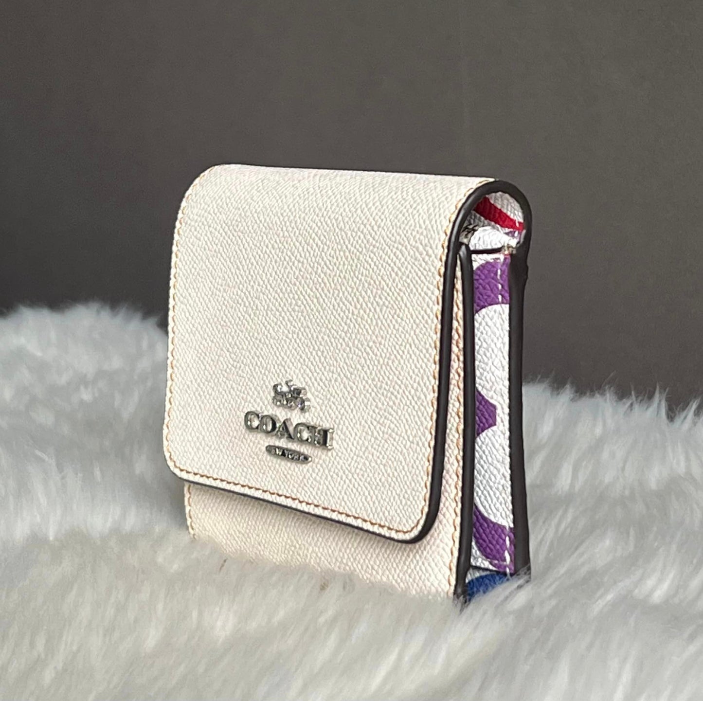 Coach Small Trifold Wallet With Rainbow Signature Interior
