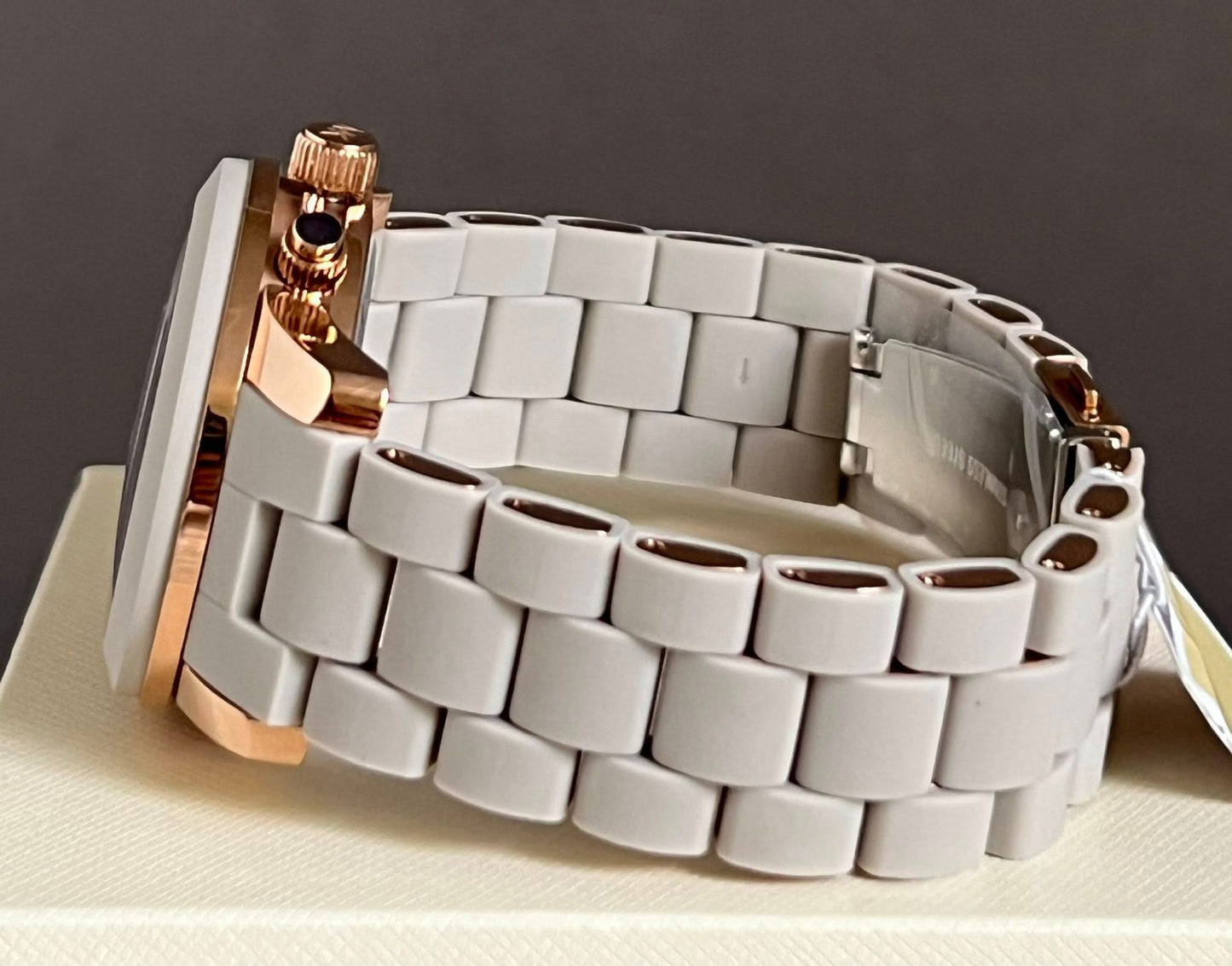 Michael Kors Women’s Runway Chronograph Rose Gold-Tone Stainless Steel and Wheat Silicone Watch