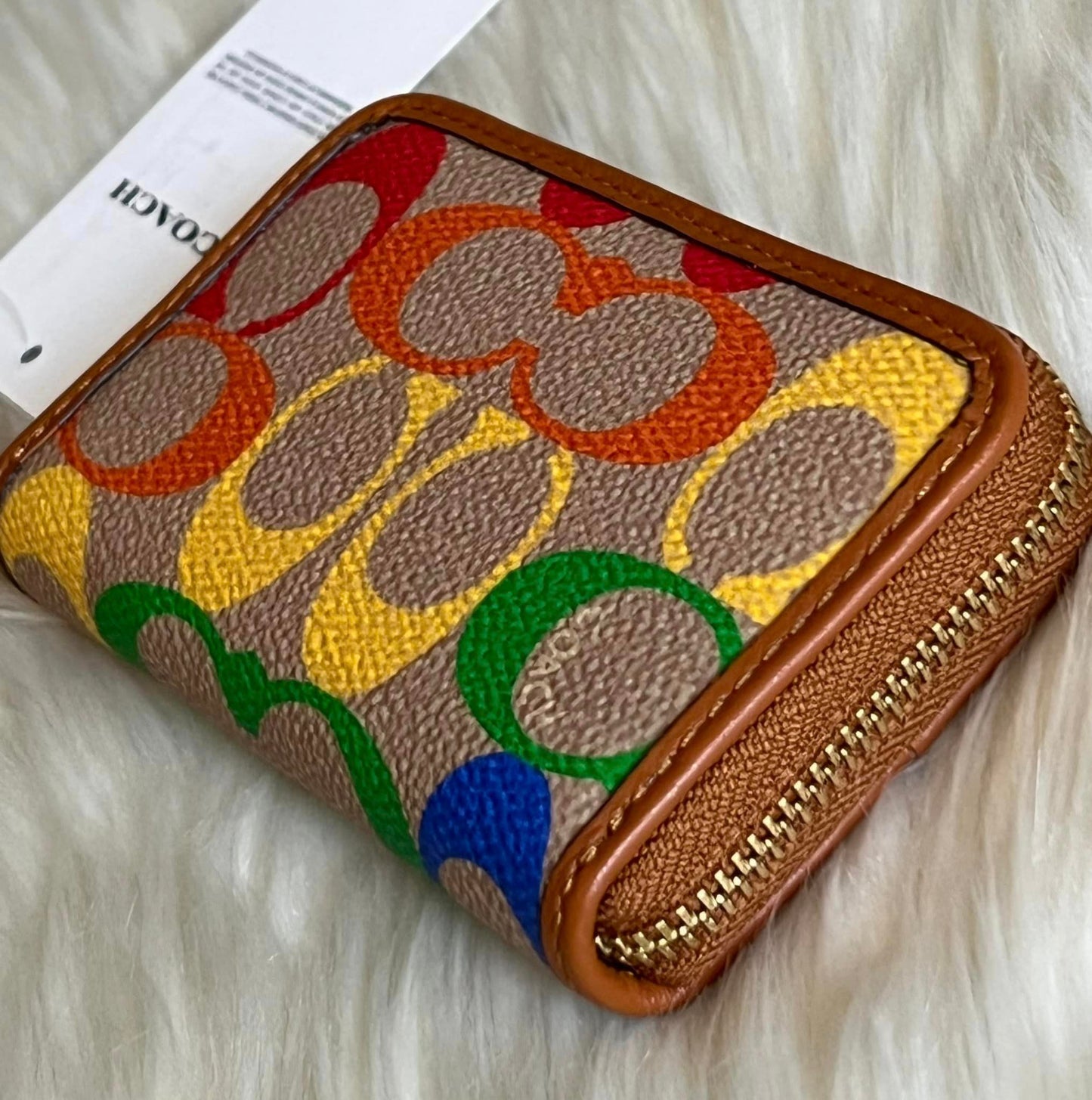 Coach Women’s Small Zip Around Card Case In Rainbow Signature Canvas