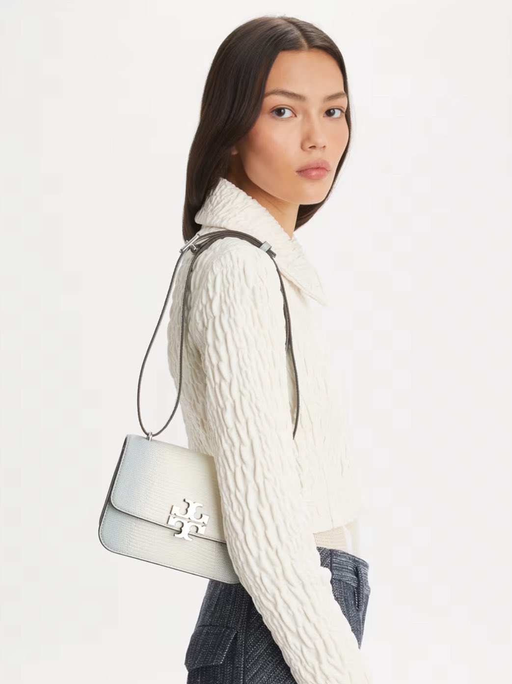 Tory Burch Eleanor Lizard Small Convertible Shoulder Bag