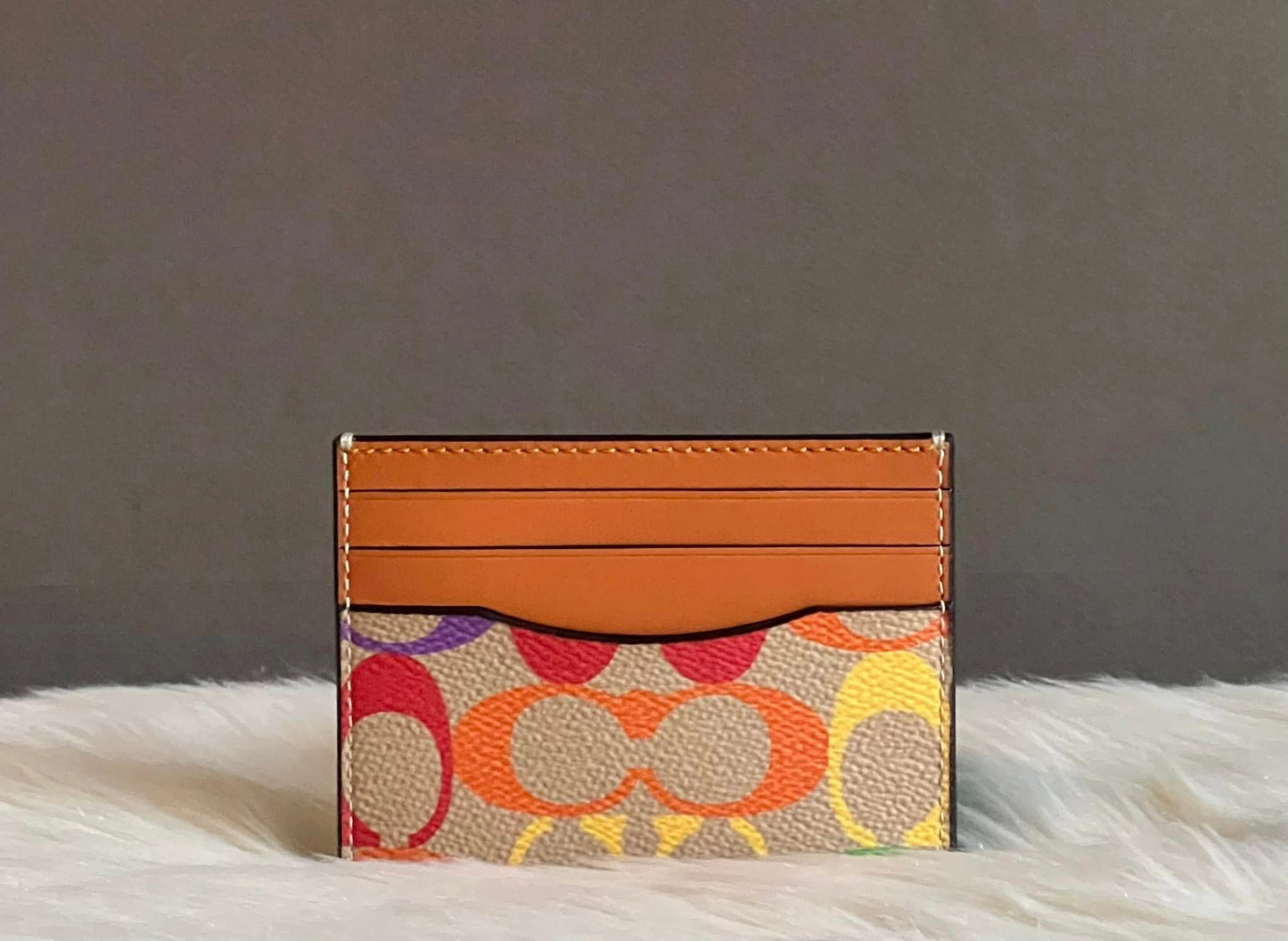 Coach Card Case in Rainbow Signature Canvas