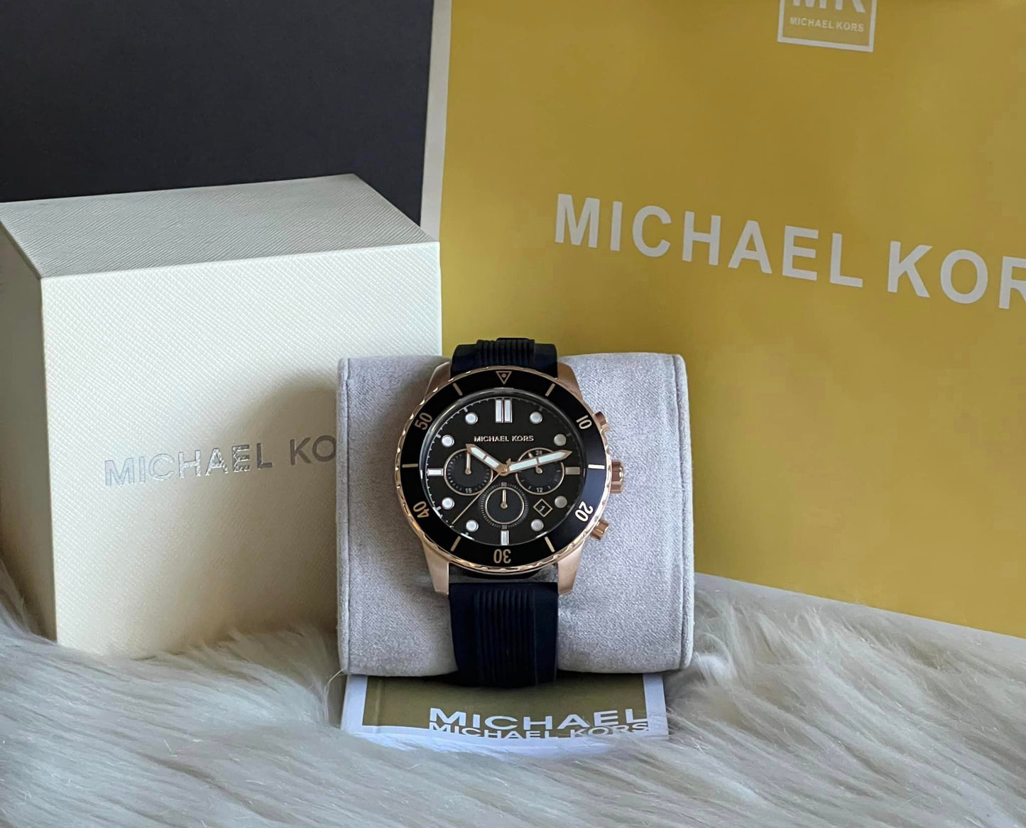 Michael Kors Men’s Oversized Oversized Cunningham Rose Gold-Tone Silicone Watch