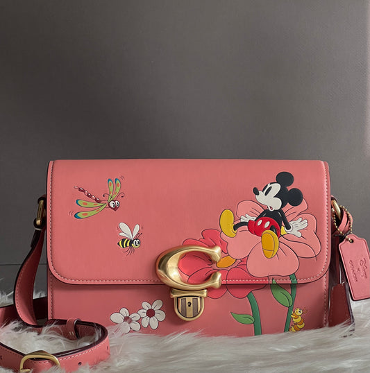 Disney X Coach Studio Shoulder Bag with Mickey Mouse and Flowers