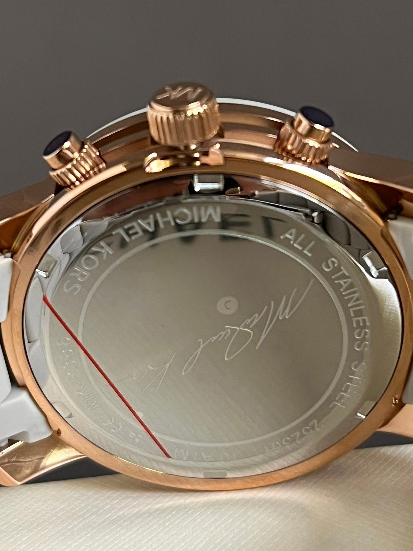 Michael Kors Women’s Runway Chronograph Rose Gold-Tone Stainless Steel and Wheat Silicone Watch