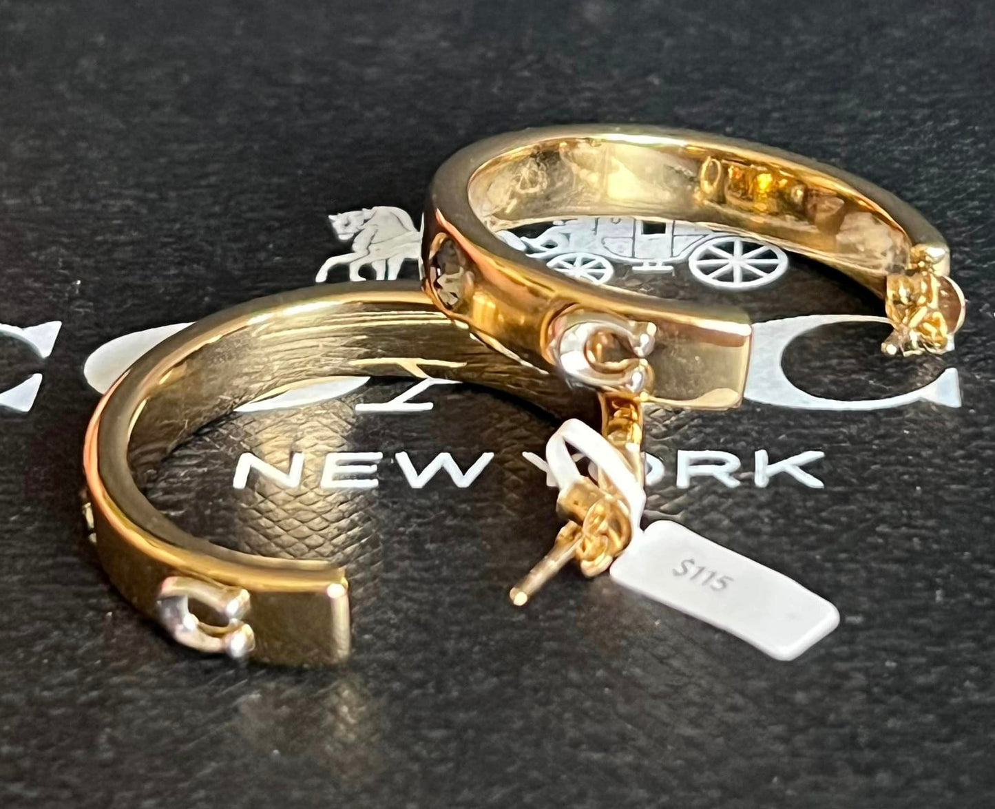 Coach Pegged Signature And Stone Small Hoop Earrings