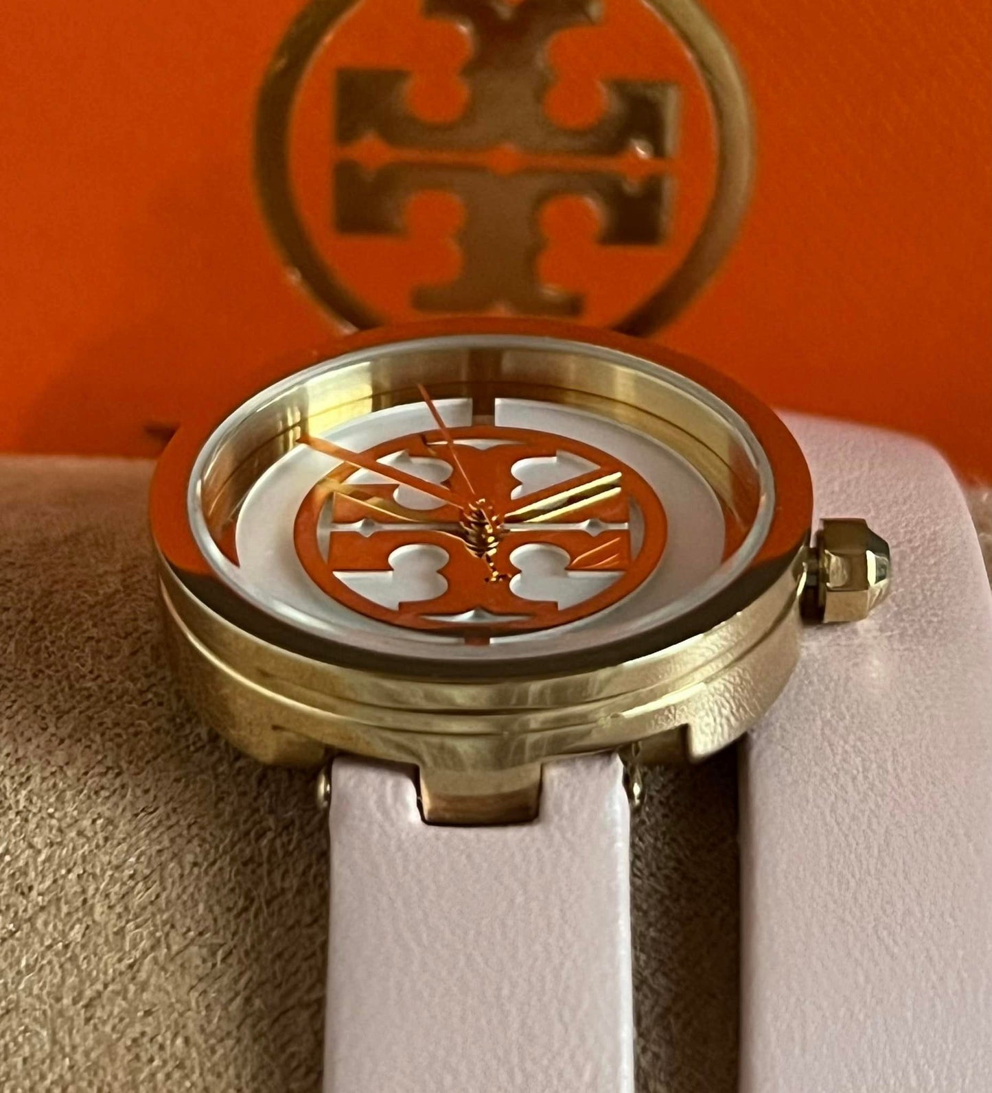 Tory Burch Reva Double-Wrap Watch in Nude Leather/Gold Tone