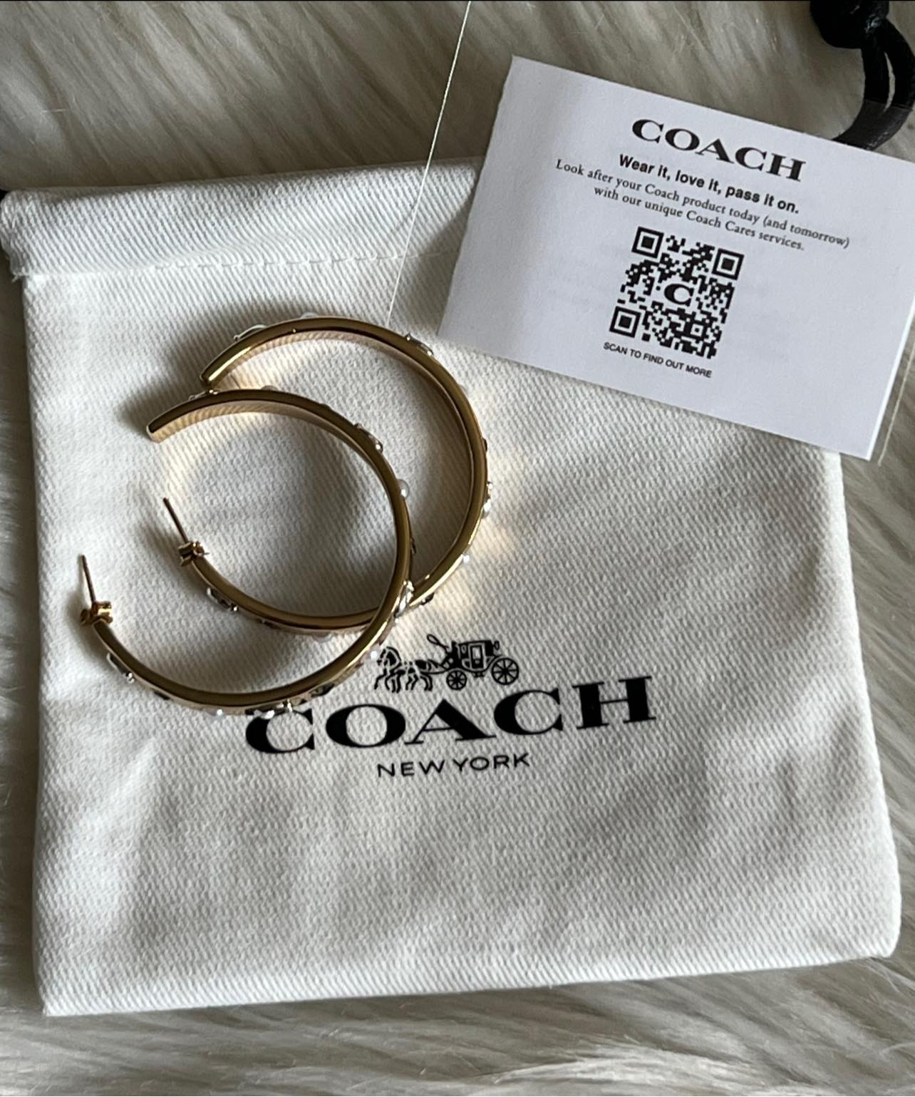 Coach Pegged Signature and Stone Large Hoop Earrings