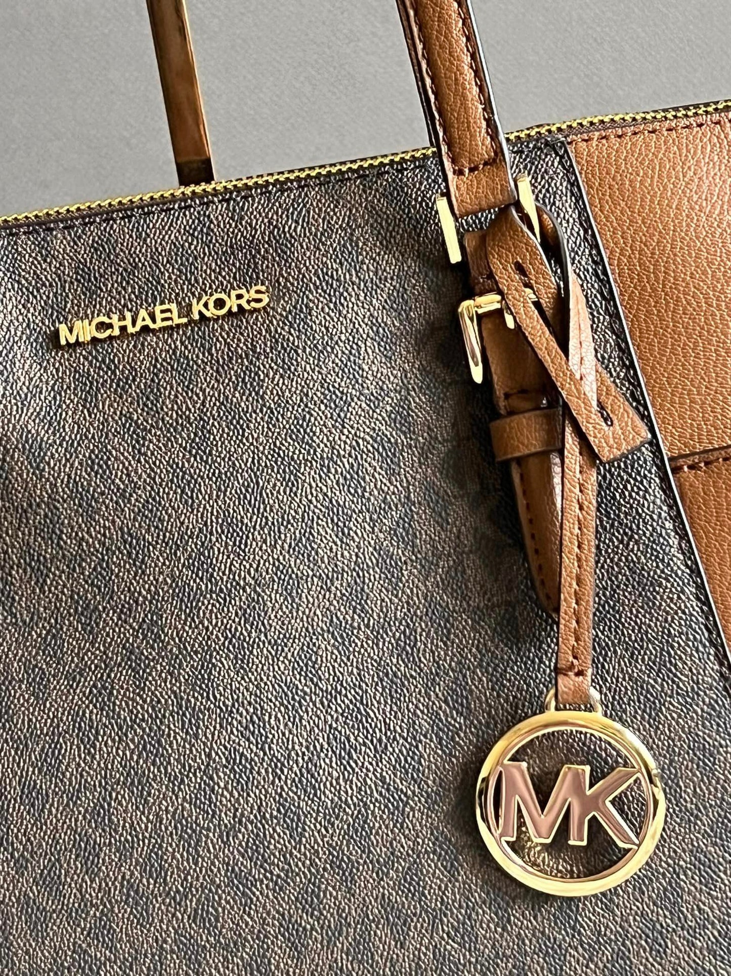 Michael Kors Charlotte Large Logo and Leather Top-Zip Tote Bag