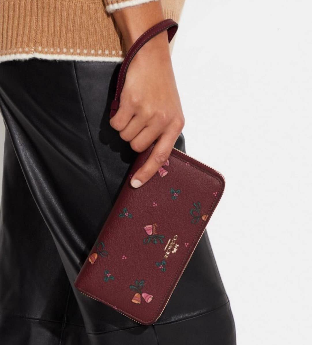 Coach Long Zip Around Wallet With Holiday Bells Print