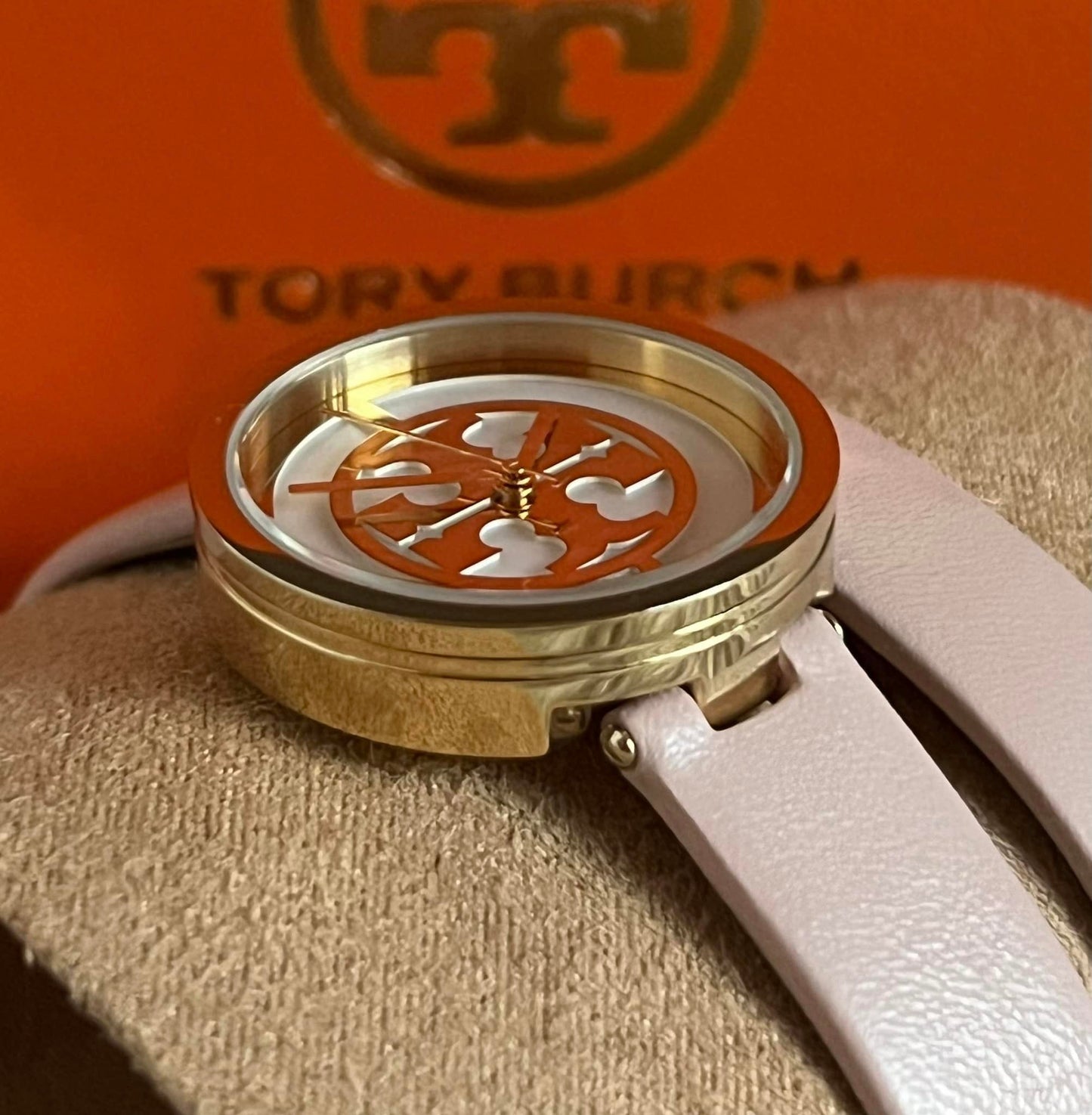 Tory Burch Reva Double-Wrap Watch in Nude Leather/Gold Tone