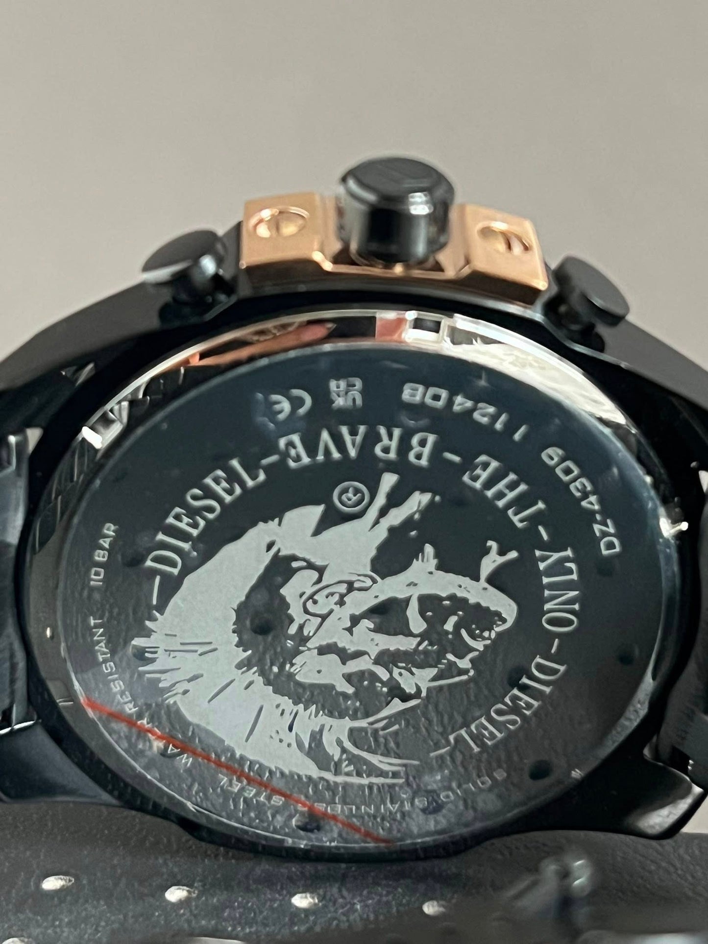 Diesel Men’s Mega Chief Black IP and Rose Gold Chronograph