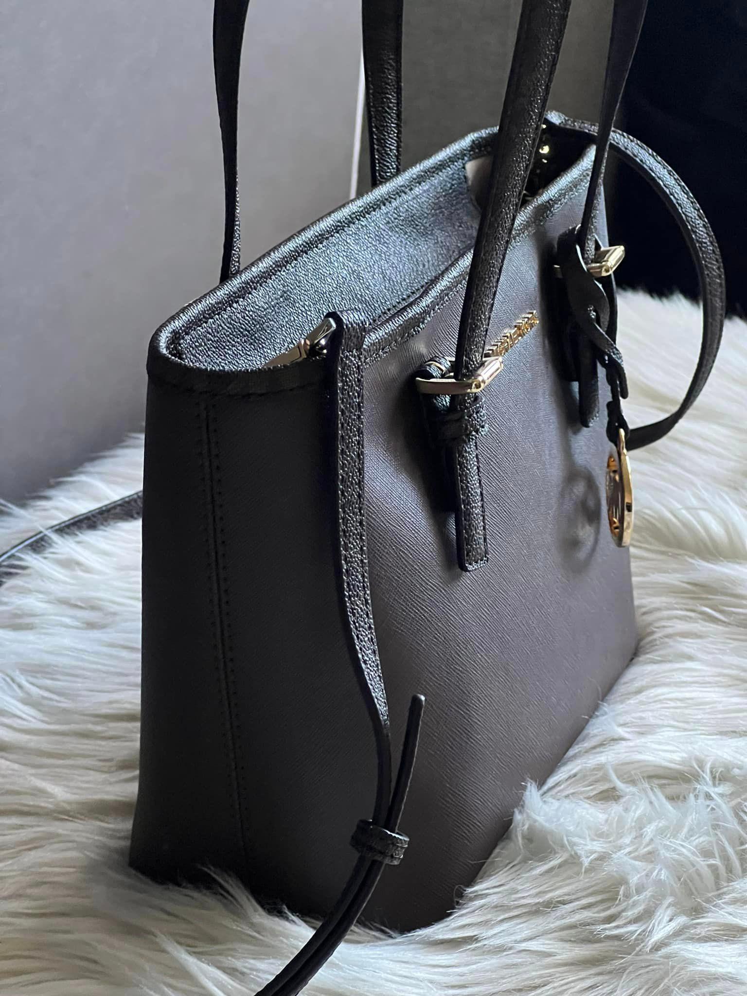 black leather jet set travel tote bag Michael Kors Jet Set Travel XS Logo Top-Zip Tote Bag – Club de Mode