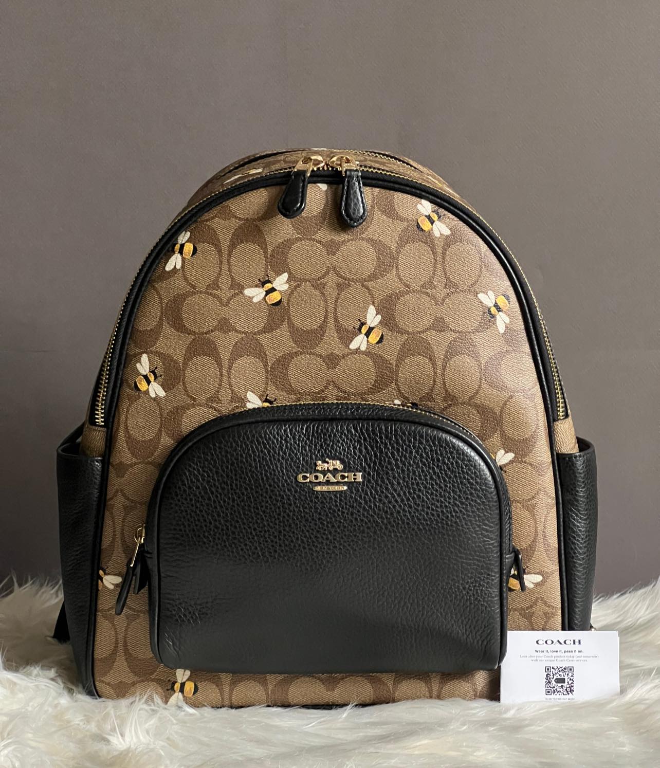 Coach Court Backpack In Signature Canvas With Bee Print