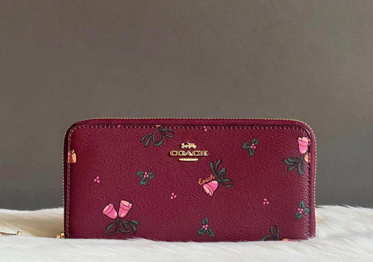 Coach Long Zip Around Wallet With Holiday Bells Print