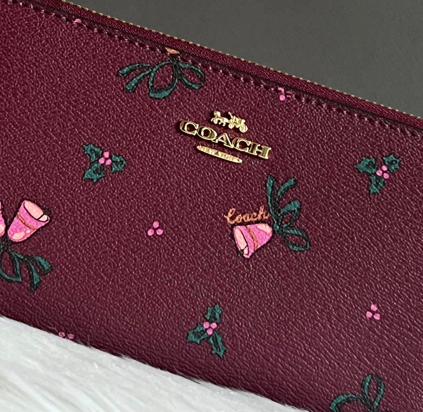 Coach Long Zip Around Wallet With Holiday Bells Print