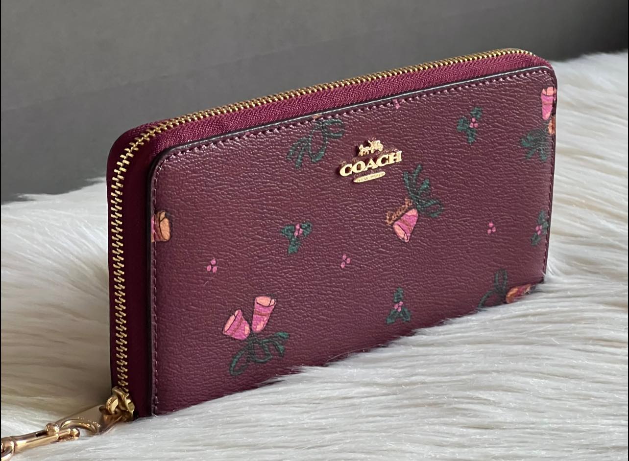 Coach Long Zip Around Wallet With Holiday Bells Print