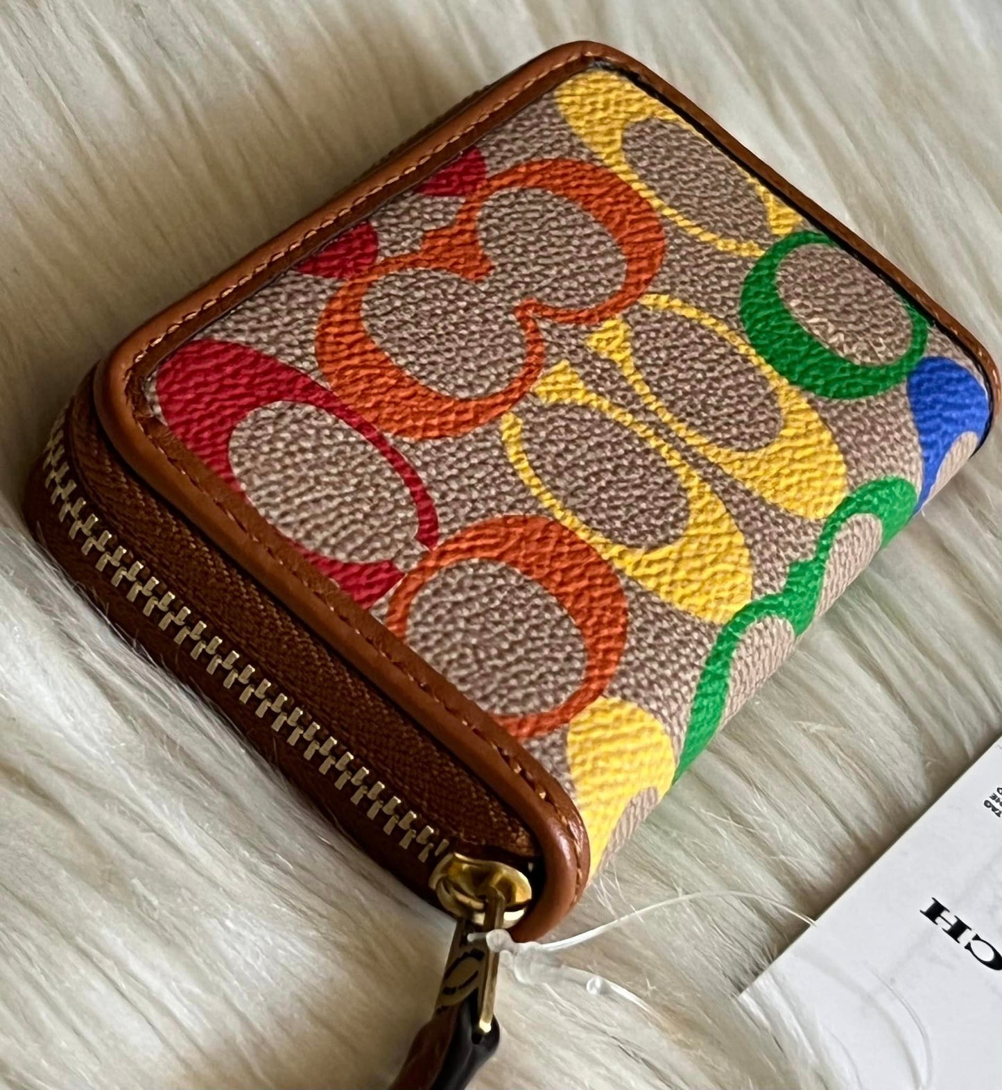 Coach Women’s Small Zip Around Card Case In Rainbow Signature Canvas