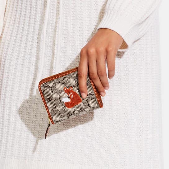 Coach Billfold Wallet In Signature Textile Jacquard With Fox Motif