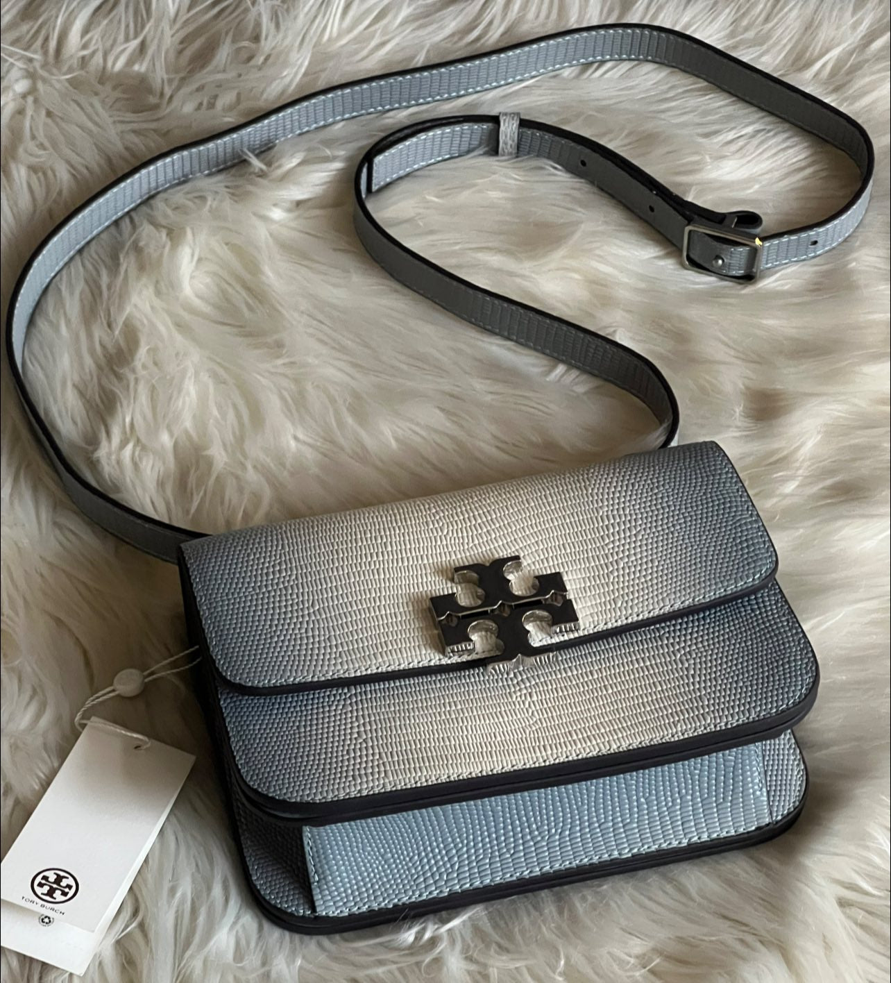 Tory Burch Eleanor Lizard Small Convertible Shoulder Bag