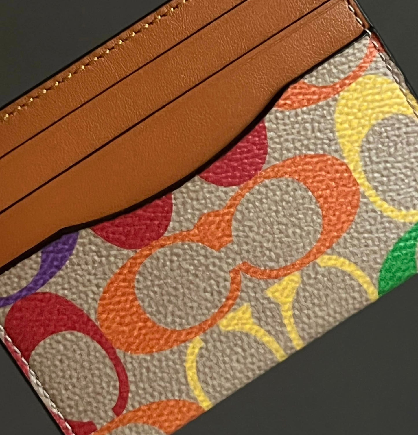 Coach Card Case in Rainbow Signature Canvas