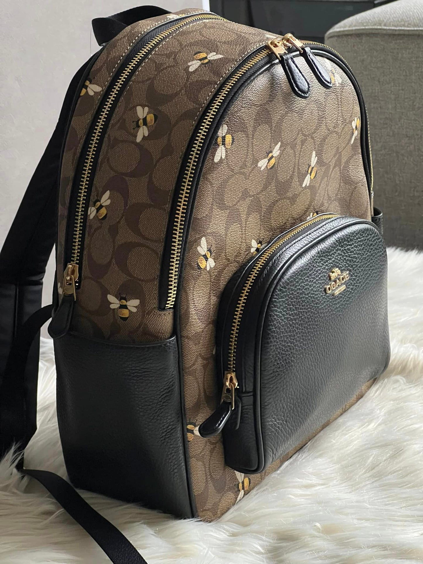 Coach Court Backpack In Signature Canvas With Bee Print