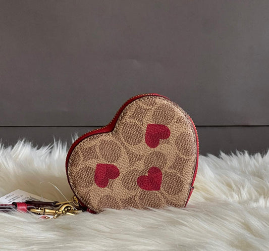 Coach Heart Wristlet in Signature Canvas with Heart Print