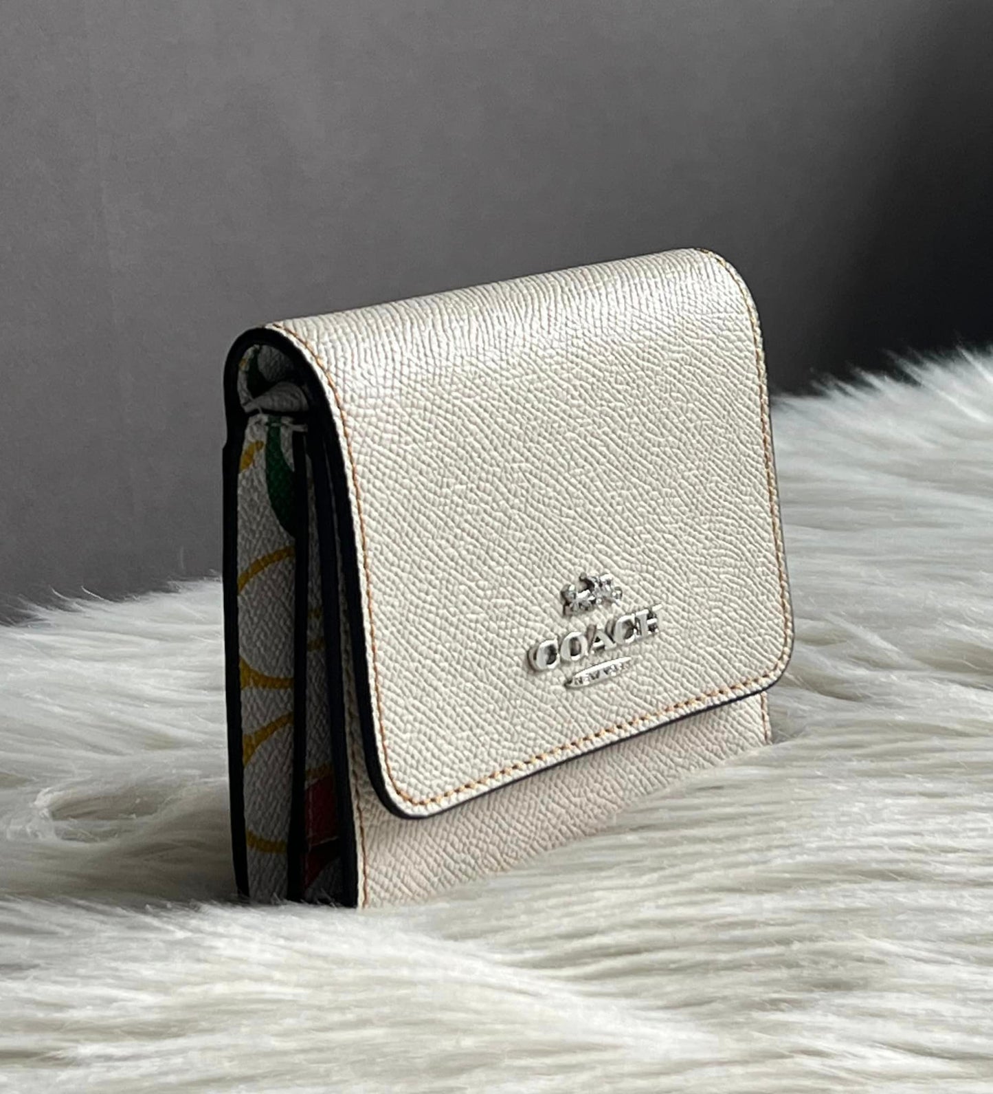 Coach Small Trifold Wallet With Rainbow Signature Interior