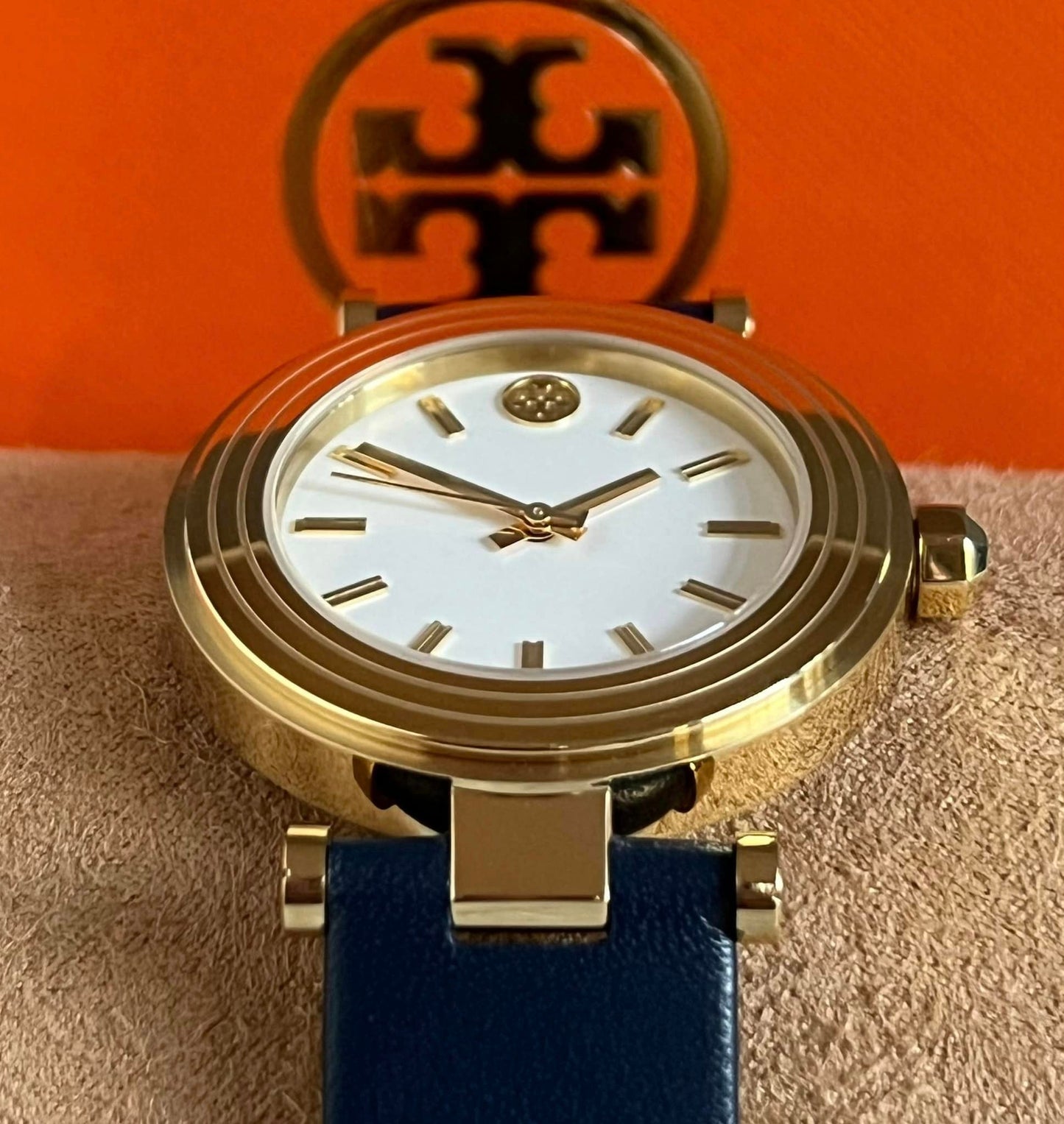 Tory Burch Women’s Classic T Navy Leather Gold-Tone Watch