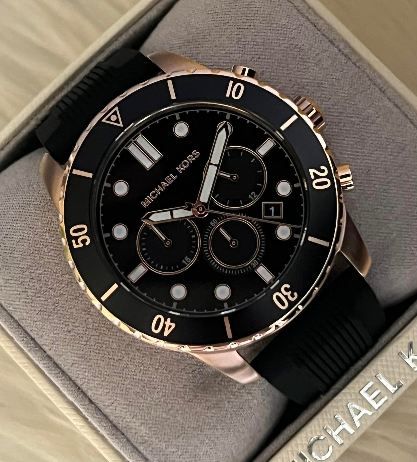 Michael Kors Men’s Oversized Oversized Cunningham Rose Gold-Tone Silicone Watch