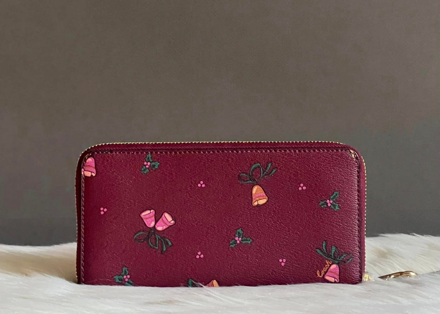 Coach Long Zip Around Wallet With Holiday Bells Print