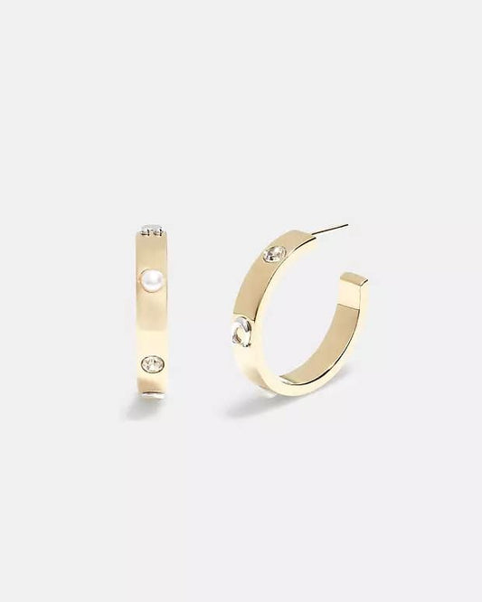 Coach Pegged Signature And Stone Small Hoop Earrings