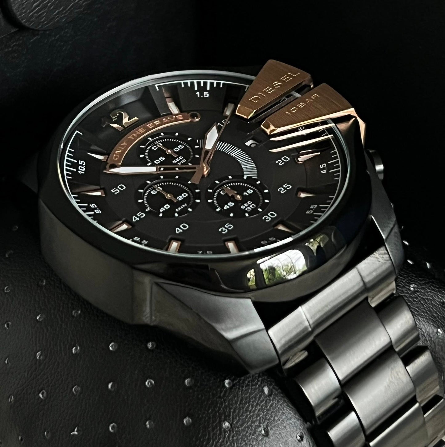 Diesel Men’s Mega Chief Black IP and Rose Gold Chronograph
