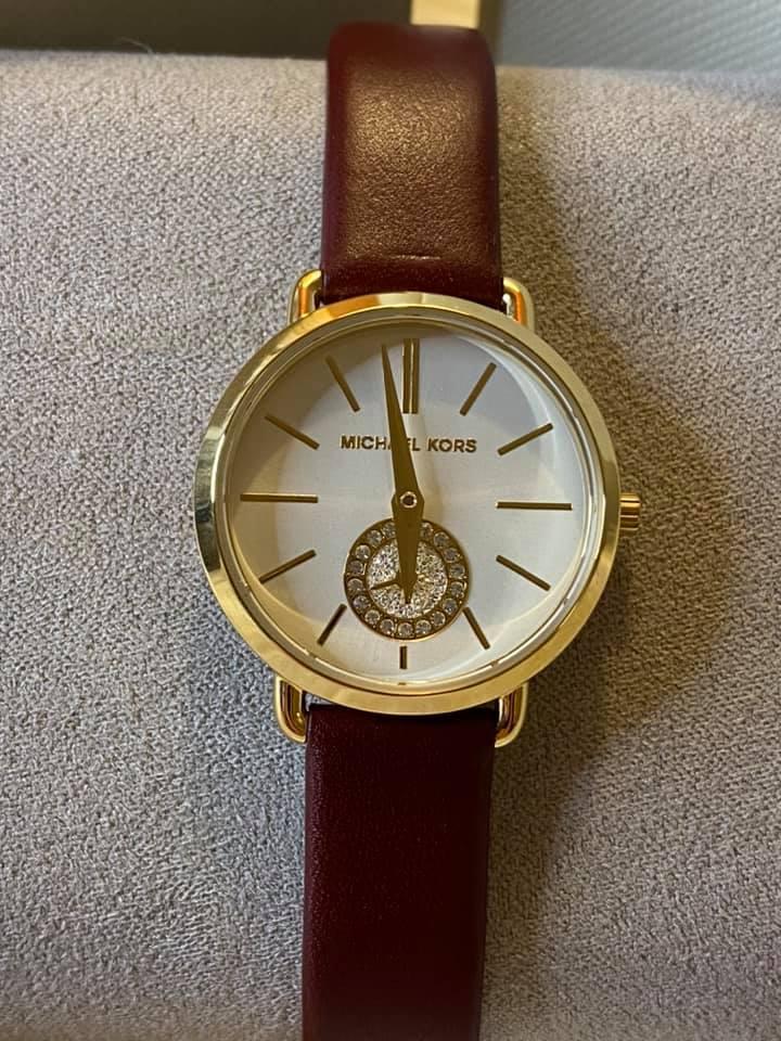 Michael Kors Women’s Petite Portia Rose Gold-Tone Merlot Leather Watch