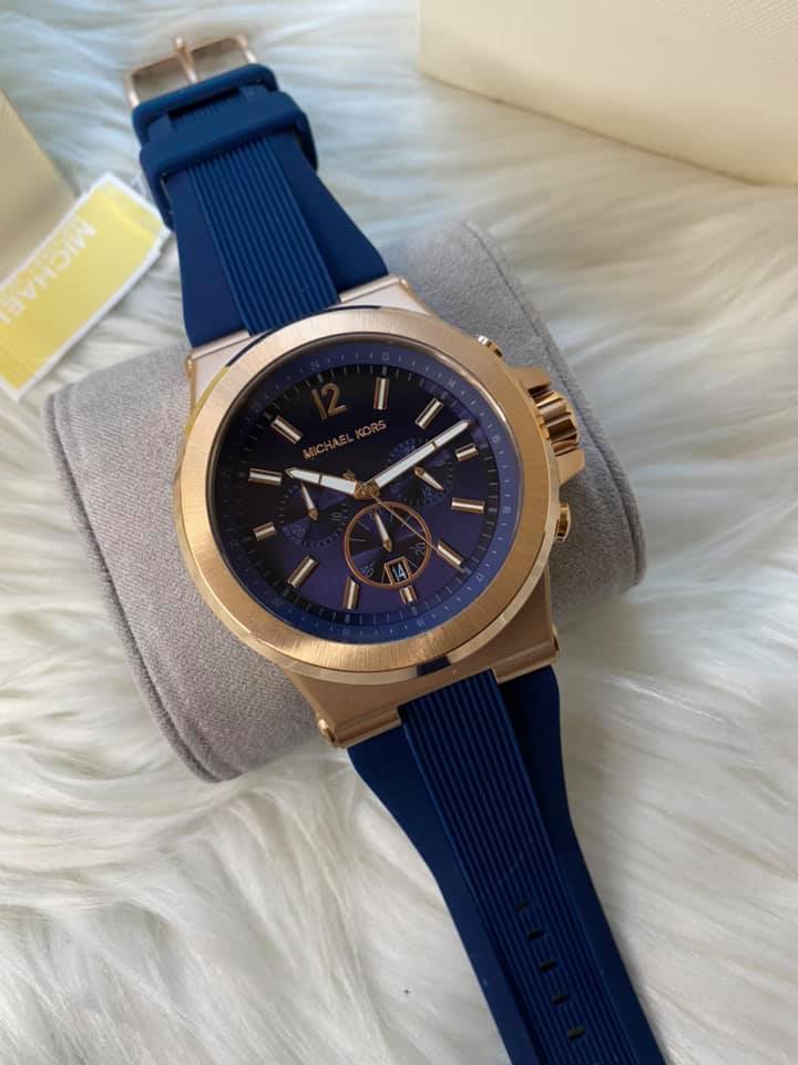 Michael Kors Men’s Dylan Rose Gold-Tone with Navy Silicone Strap